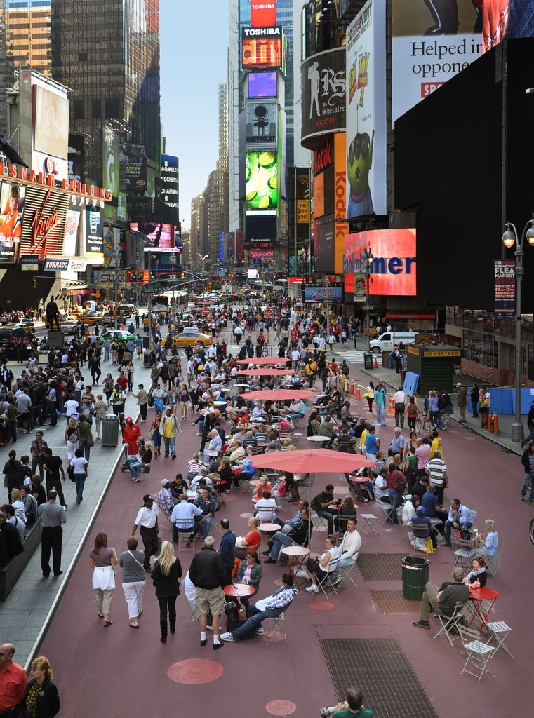Pedestrian seating on Broadway in New York City designed by Gehl Architects