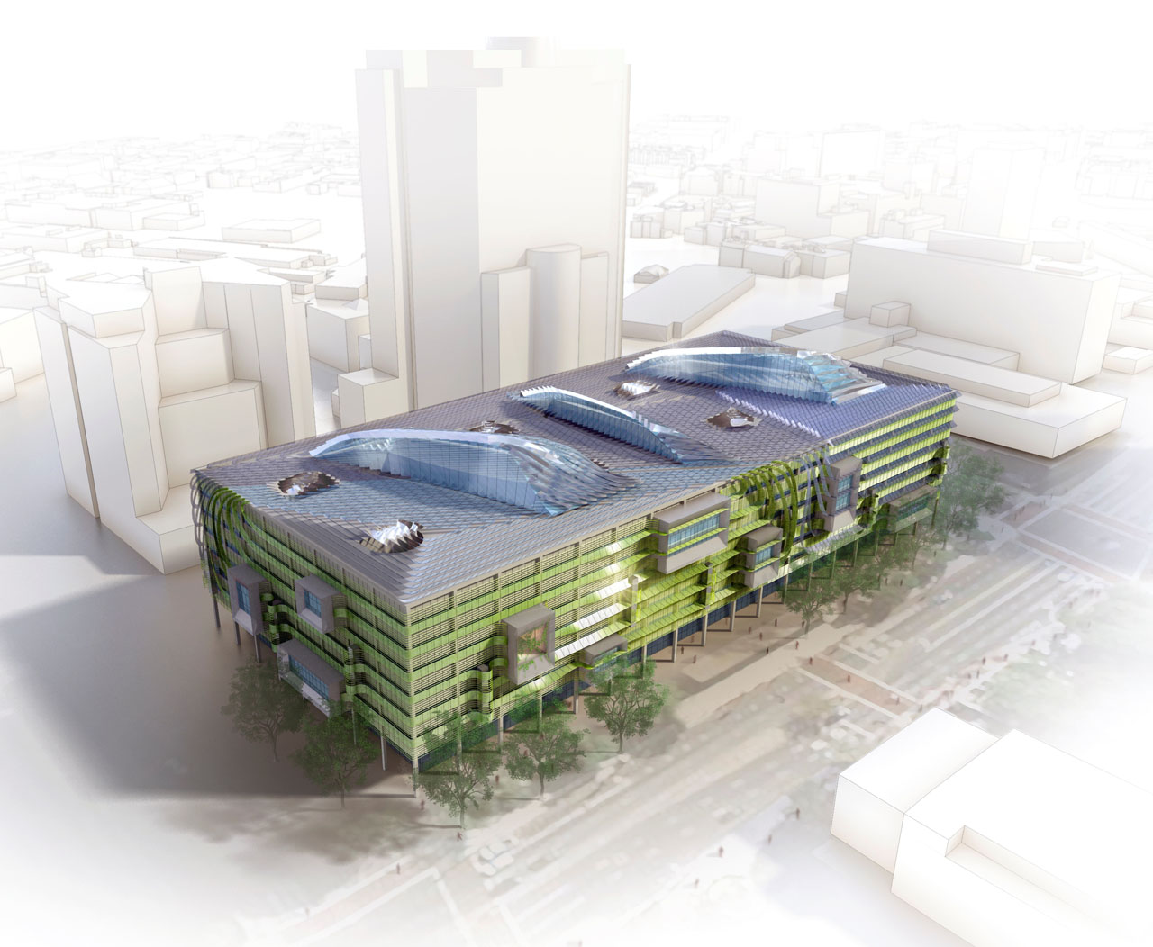 Aerial rendering of the Process Zero Concept Building by HOK