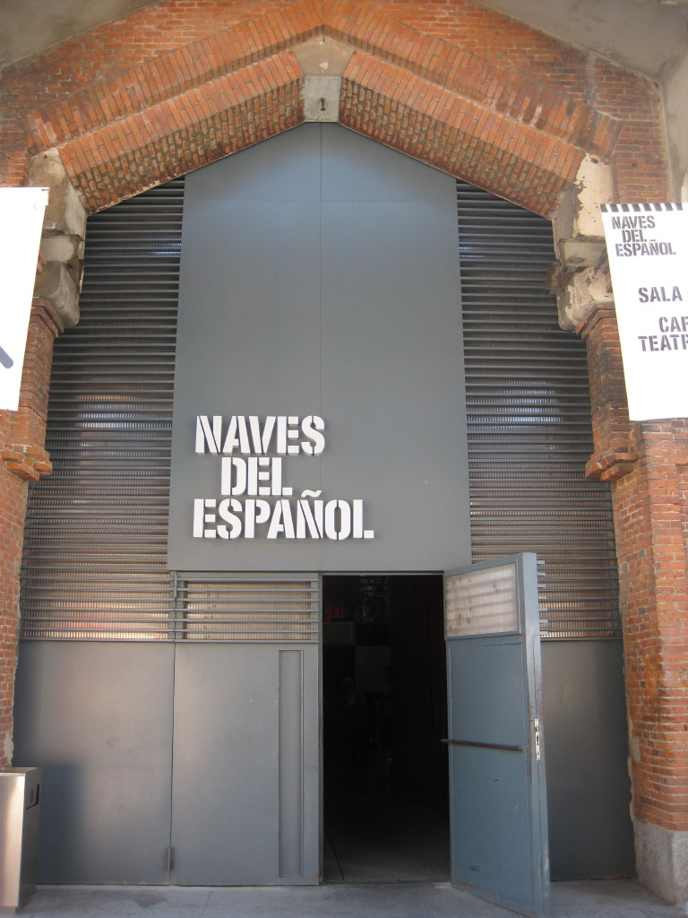 Naves Del Espanol sign of the renovated Matadero cultural center in Madrid, Spain