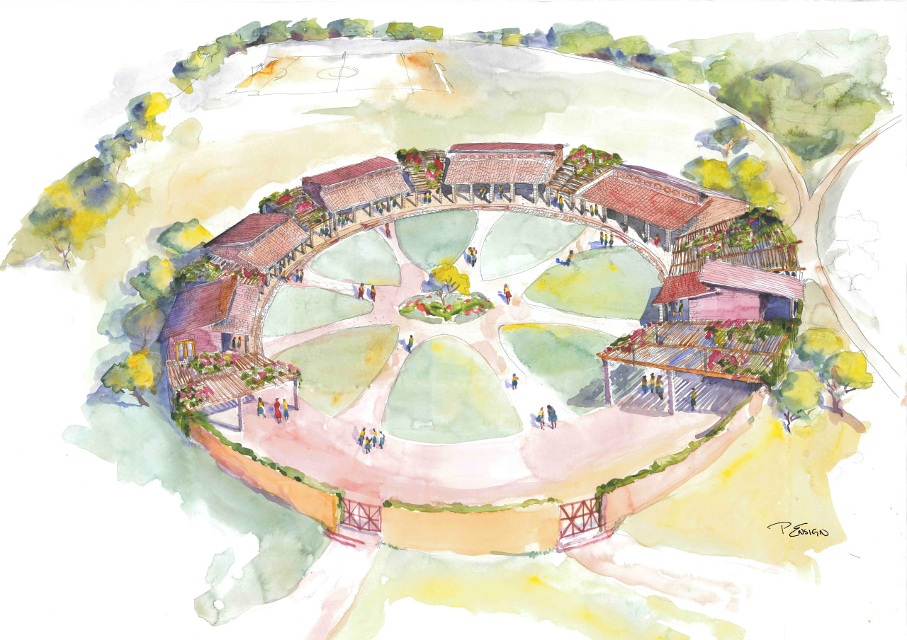 watercolor concept drawing Gashora Girls Academy by MulvannyG2 Architecture
