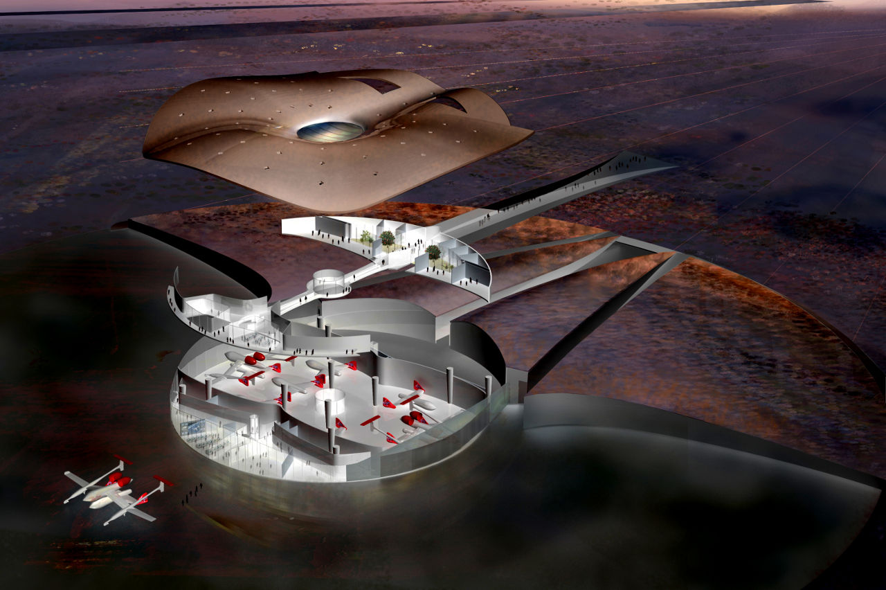 Spaceport America | Credit: Foster + Partners rendering of Virgin Galactic’s Terminal and Hangar Facility at Spaceport America in New Mexico by Foster + Partners