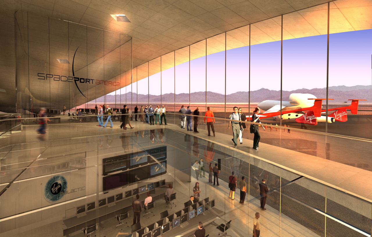 Spaceport America | Credit: Foster + Partners Interior rendering of Virgin Galactic’s Terminal and Hangar Facility at Spaceport America in New Mexico by Foster + Partners