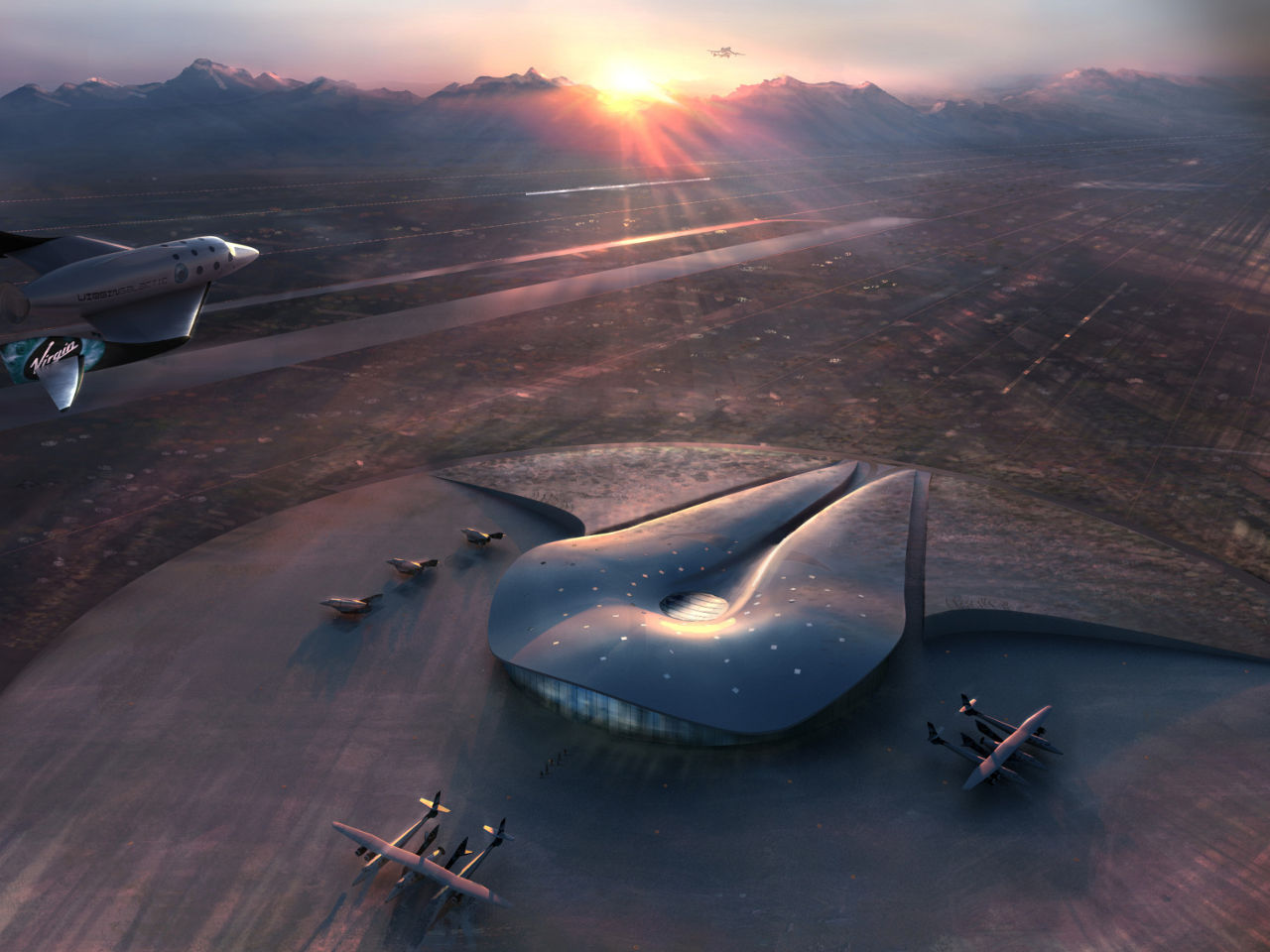 Spaceport America | Credit: Foster + Partners Rendering of Virgin Galactic’s Terminal and Hangar Facility at Spaceport America in New Mexico by Foster + Partners