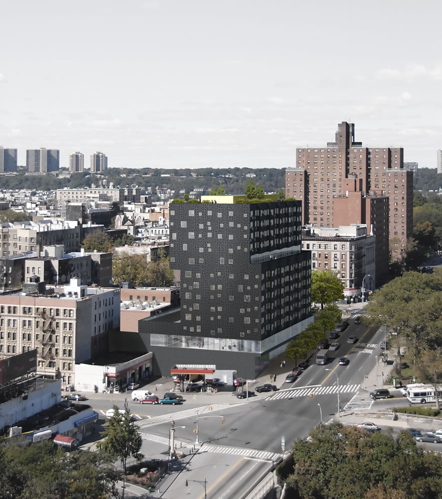 Aerial rendering of the Sugar Hill Housing Development by Adjaye Associates in Harlem, New York