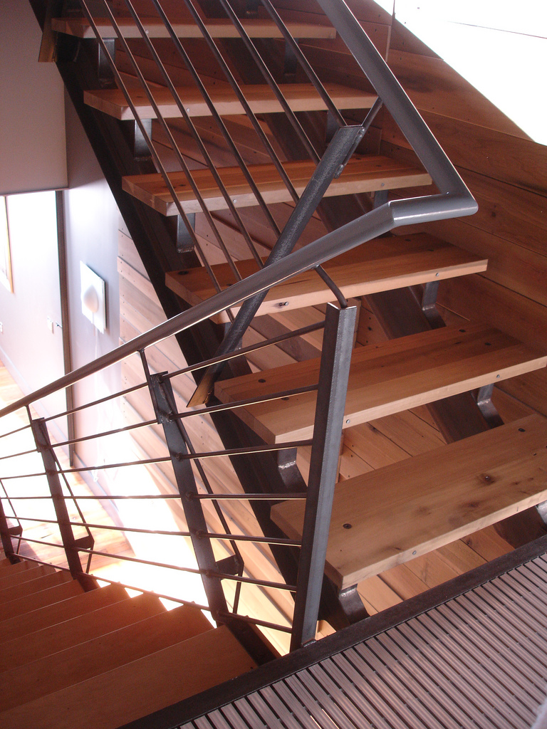 contemporary wood step staircase